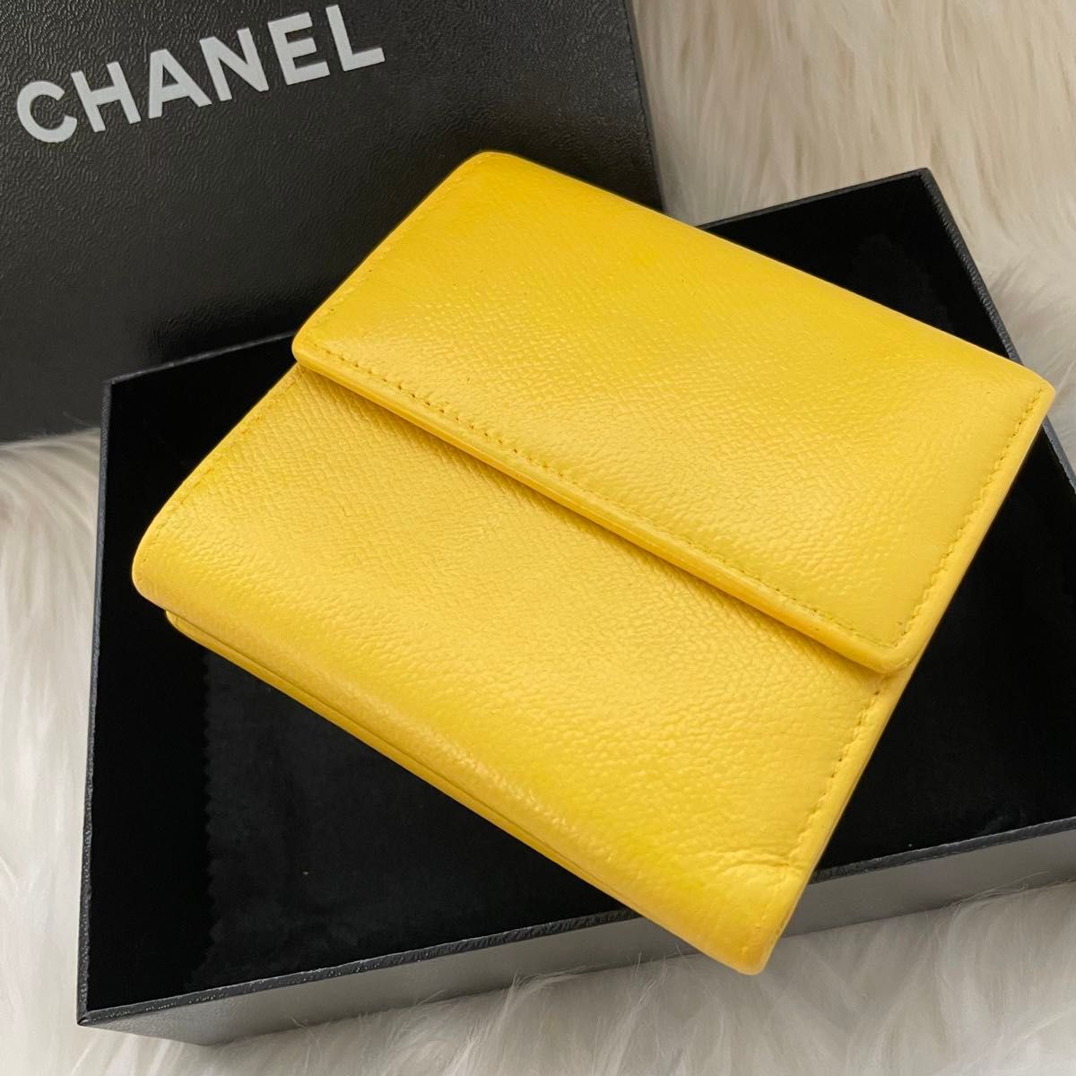 シャネル CHANEL 折り財布 ココマーク イエロー CHANEL シャネル 三つ折り ミニ 財布 ココマーク 黄色 イエロー