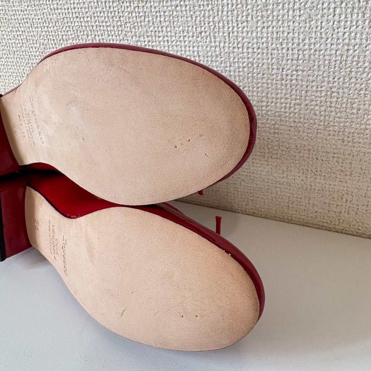 極美品 repetto レペット 36 23cm 赤色 エナメル リボン