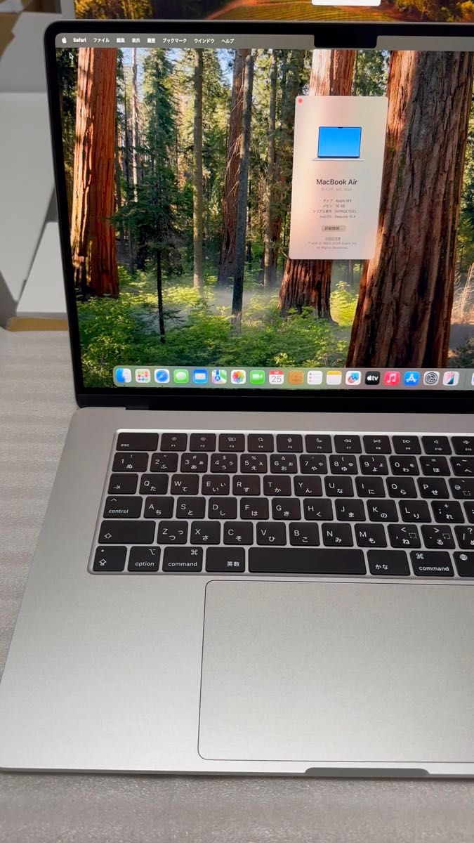 ほぼ新品 MacBook Air 15.3インチ (2024) AppleM3チップ メモリ16GB 純正パッテリー100%