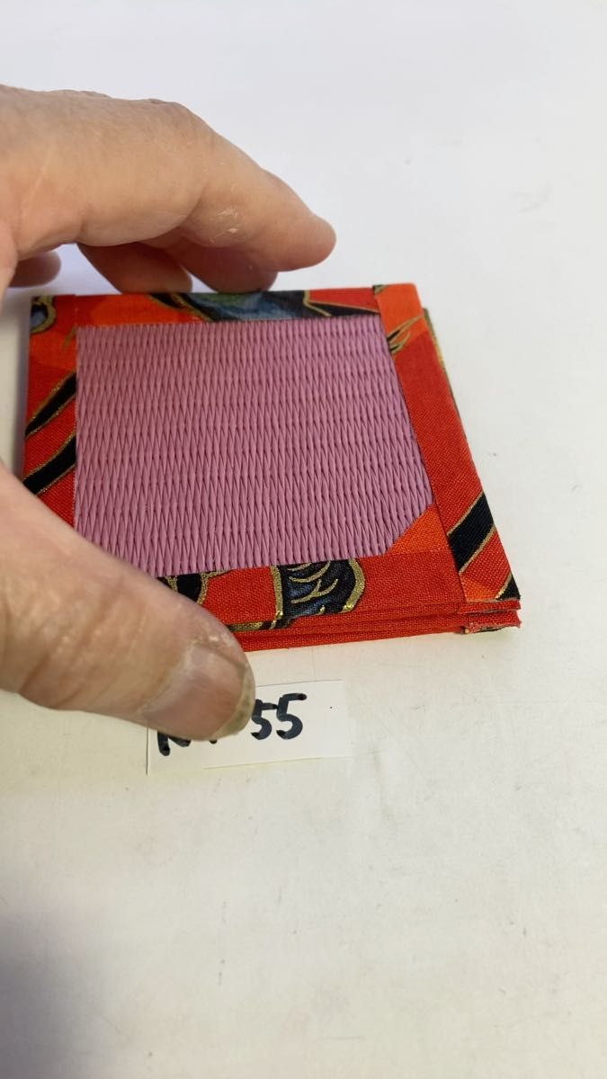 ピンクメセキ畳に赤柄のコースター4枚組 R7-55