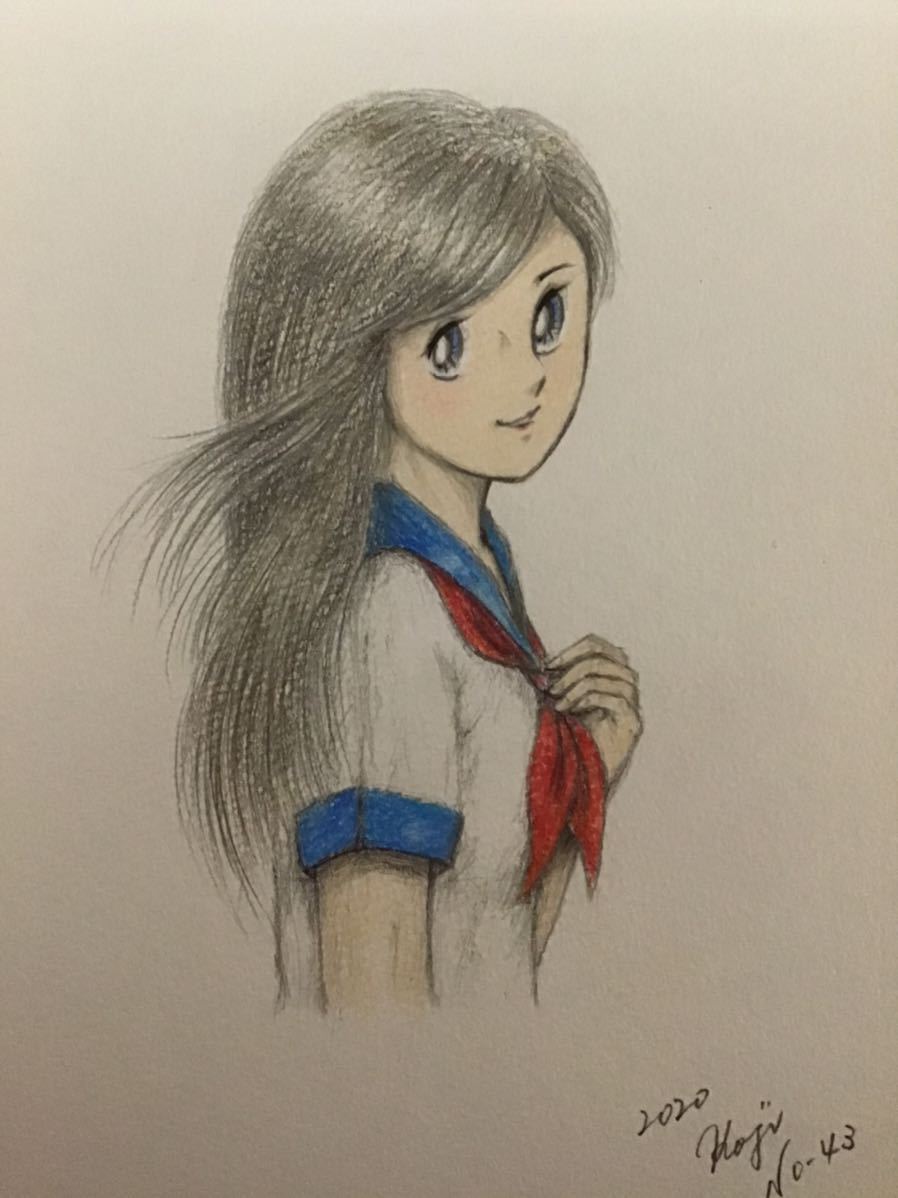  handwriting . illustration * girl * sailor suit. young lady NO.43 * pencil * color pencil * ballpen * drawing paper * size 16.5×11.5.* new goods 