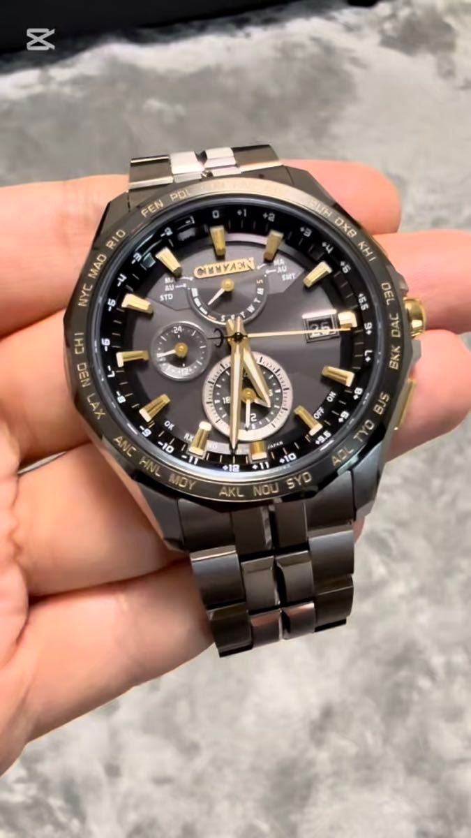 CITIZEN ATTESA 【希少】シチズン アテッサ ダイレクトフライト ソーラー電波 チタン ブラック