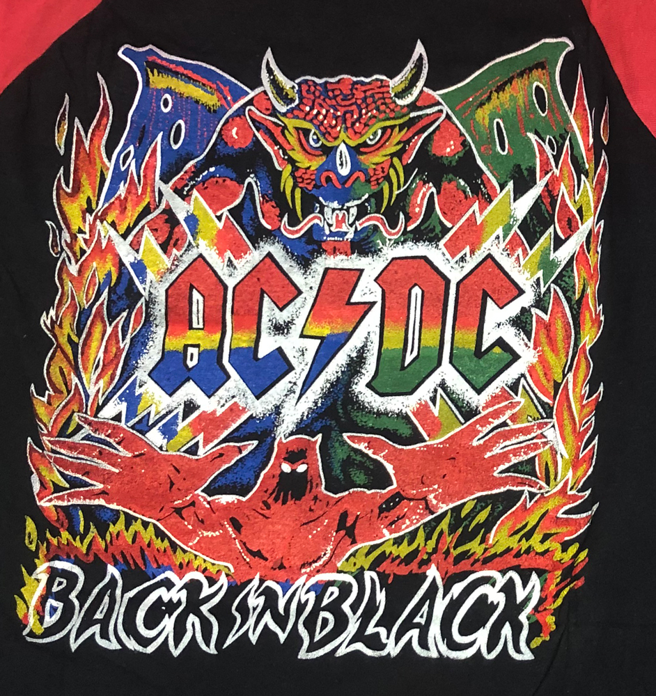 人気ブランド 超希少! ハードロック パキ綿 VINTAGE(ヴィンテージ) Pakistan in Made M ラグランTシャツ パキスタン製  BLACK IN BACK AC/DC 80's 美品! - Tシャツ - labelians.fr