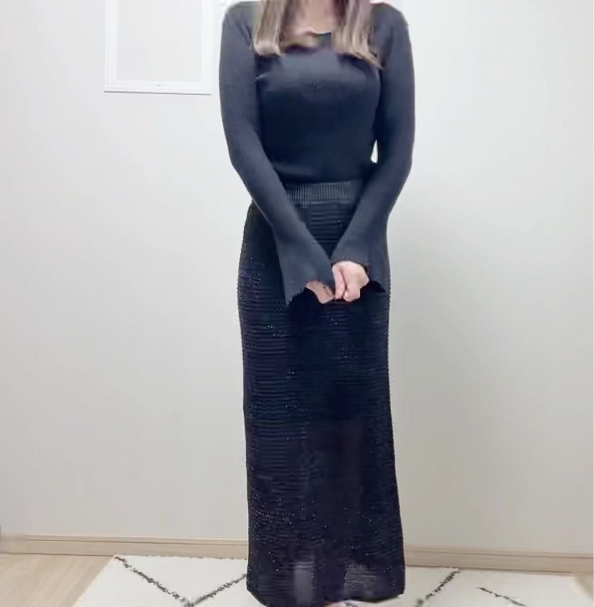 GRL ラメニット ロングスカート フリーサイズ