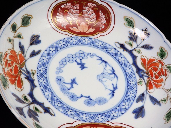 ☆華心☆ AXh-C688 大聖寺伊万里 金襴手 松竹梅に草花紋の図 縁高四
