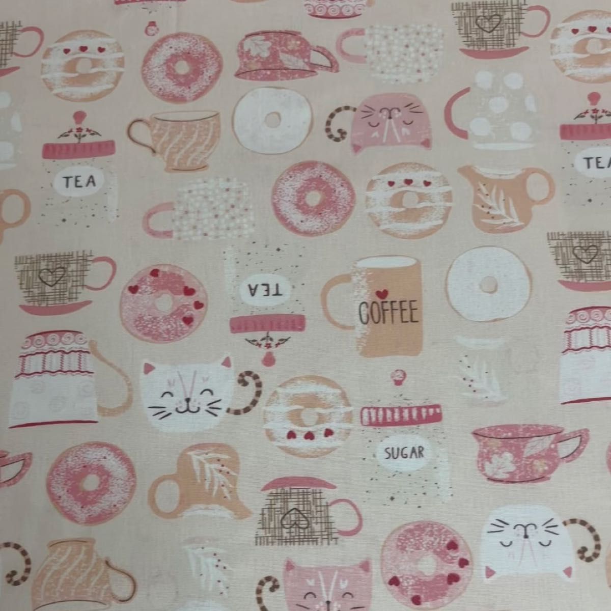 長さ100cm*110cm(幅) 一点のみ コーヒー猫 コットン生地プリント生地ハンドメイド用ハギレ生地シーチング生地