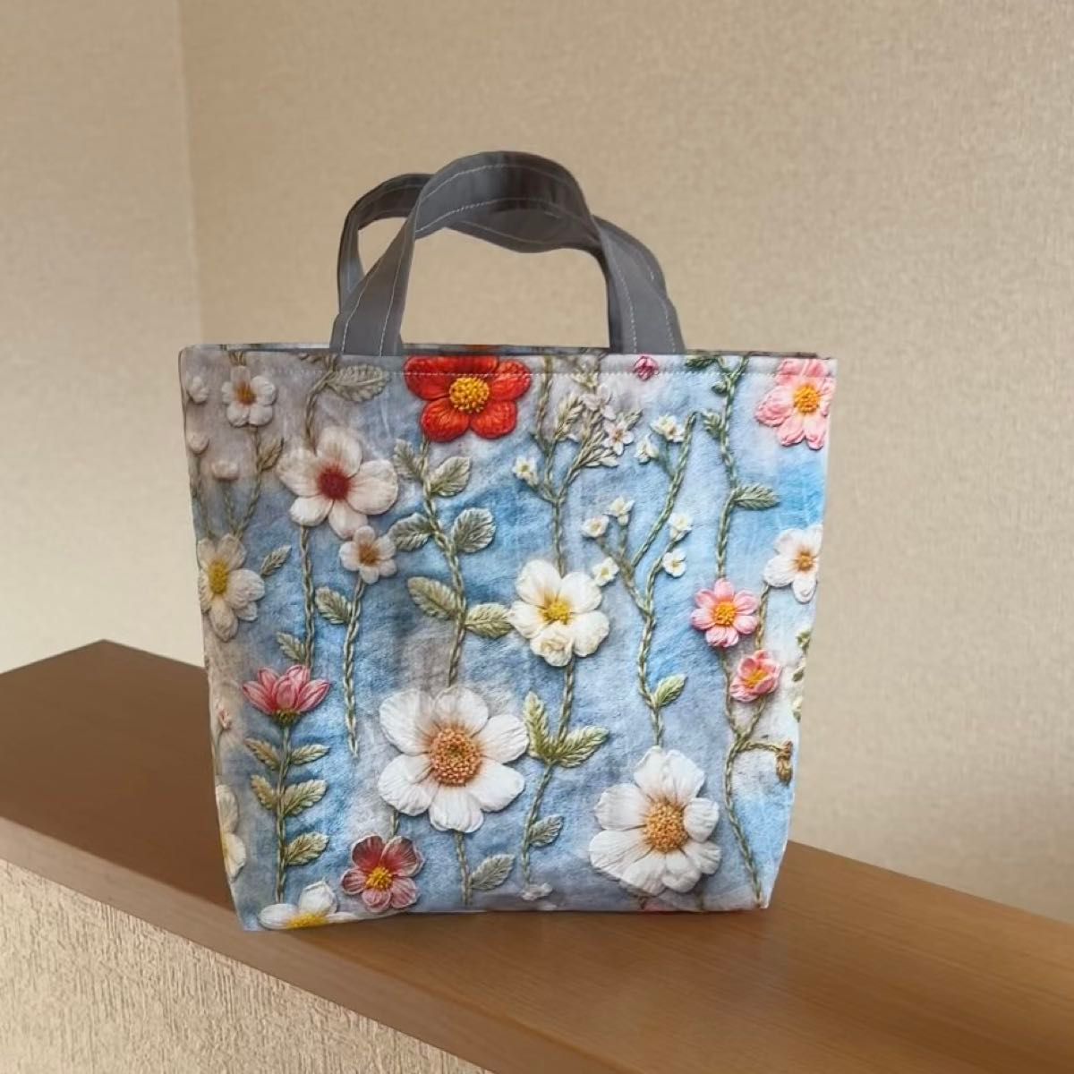 5月新作 3D立体視感刺繍風花ミニトートバッグレディースハンドメイド バッグインバッグビッグポーチ散歩バッグ誕生日プレゼント手提げ