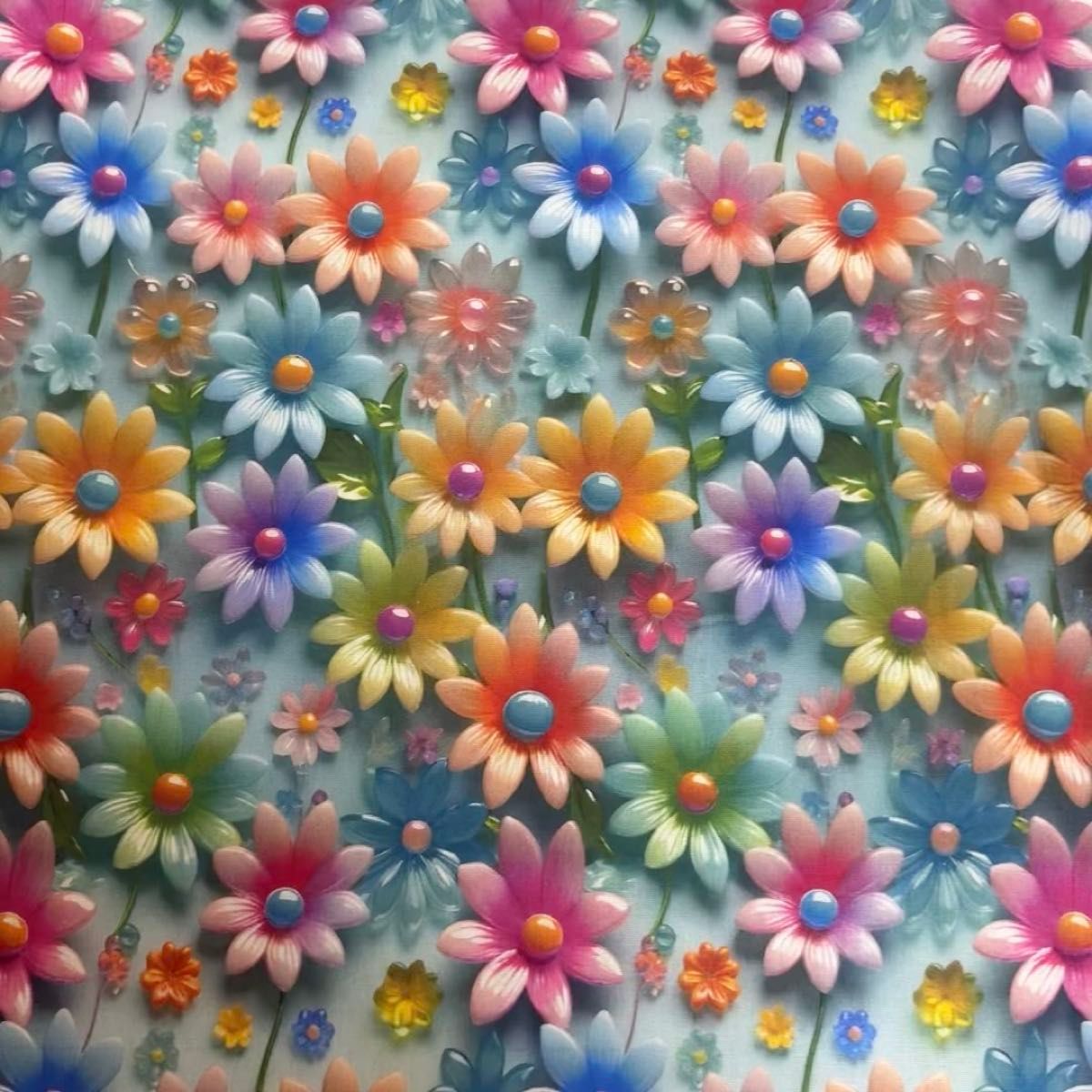 長さ100cm*110cm(幅) 3D立体感カラフル透明感夏菊花コットン生地プリント生地ハンドメイド用 シーチングハギレ生地