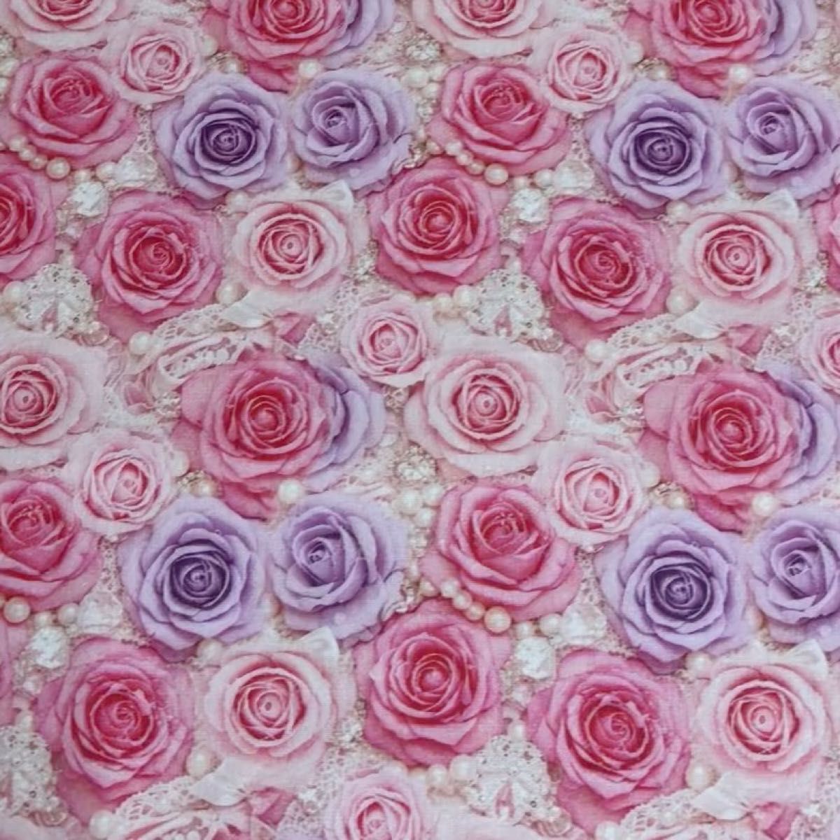 長さ100cm*110cm(幅)春夏新柄 ピンク薄紫色薔薇パールレースコットン生地プリント生地ハンドメイド用 シーチングハギレ生地