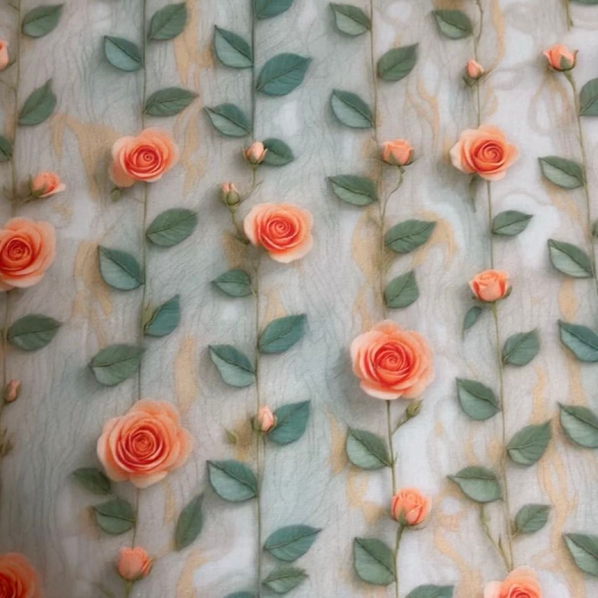 長さ100cm*110cm(幅)新柄 立体感木目柄緑葉薔薇 バラ花柄コットン生地プリント生地ハンドメイド用 シーチングハギレ生地