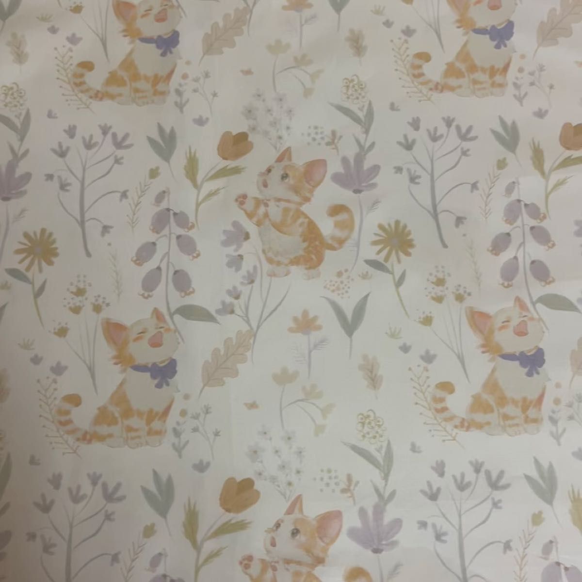長さ100cm*150cm(幅)一点のみ 春夏新柄 猫 花柄厚手シーチングプリント生地ハンドメイド用 ハギレ生地
