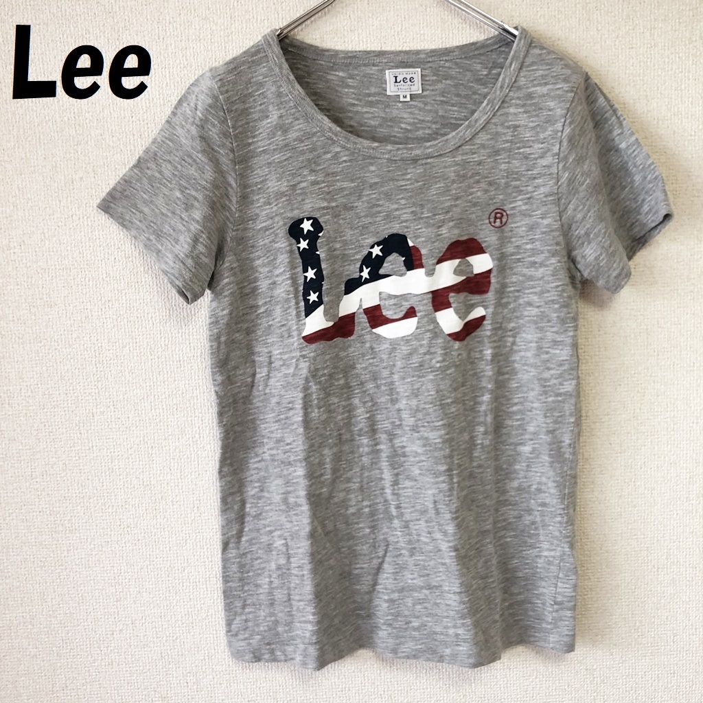 【人気】Lee/リー ビッグロゴ 半袖Tシャツ 星条旗 グレー サイズM レディース/4176_画像1