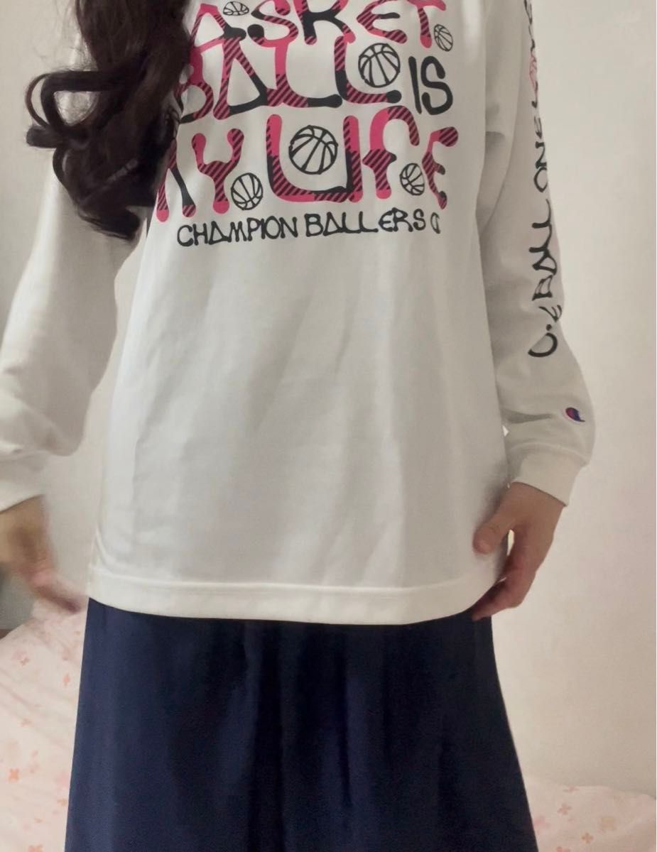 バスケ プリントTシャツ スポーツウェア 長袖 白