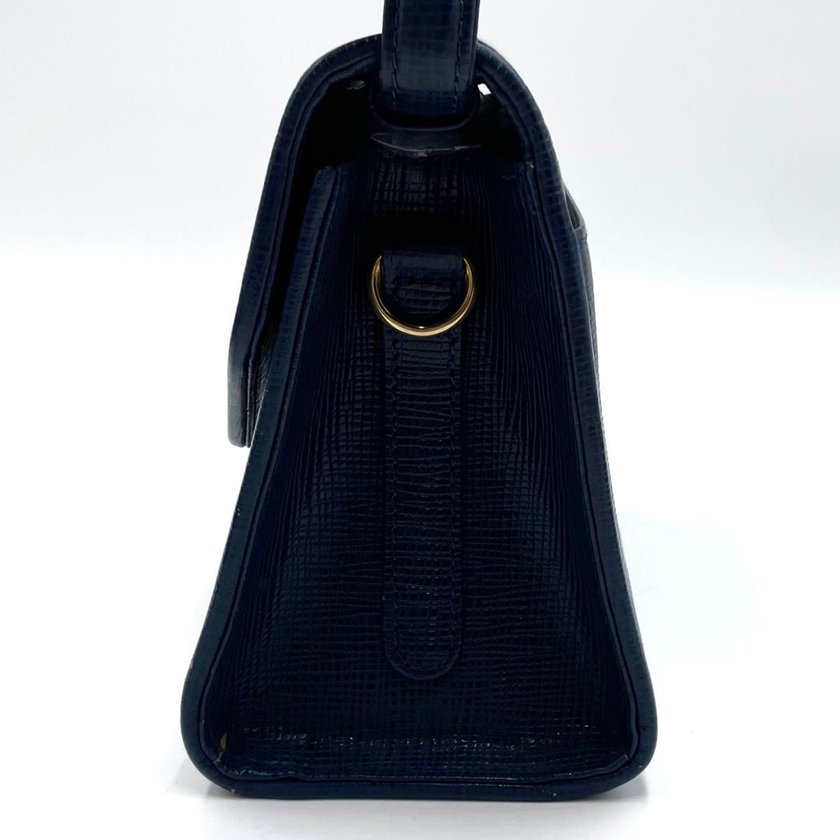 送料関税込み☆COURREGES ロゴ レザー 2way ハンドバッグ クレージュ courreges ショルダーバッグ 2way サフィアーノ 紺