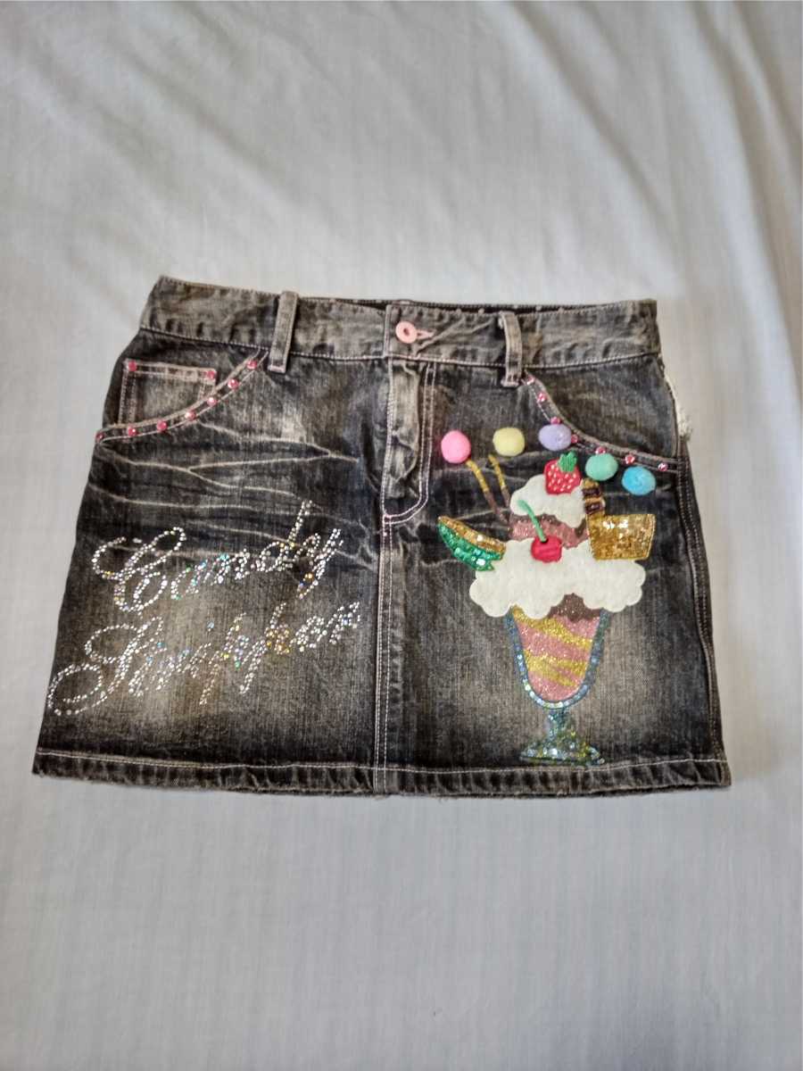 スパンコール　刺繍　デニムミニスカート 