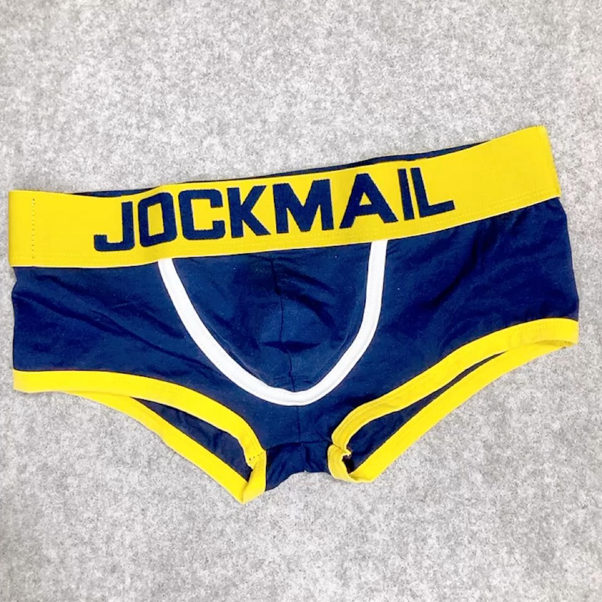 【JOCKMAIL】ボクサーパンツ(ケツワレ)ネイビー イエロー オシャレ ローライズ Mサイズ