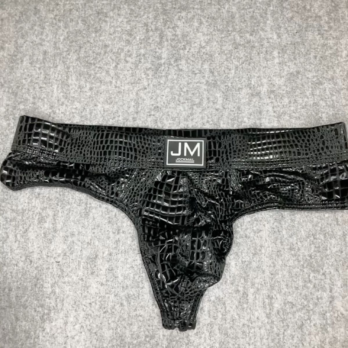 【JOCKMAIL】メンズビキニ パンツ ブラック フェイクレザー 蛇の鱗柄 高級感 Mサイズ