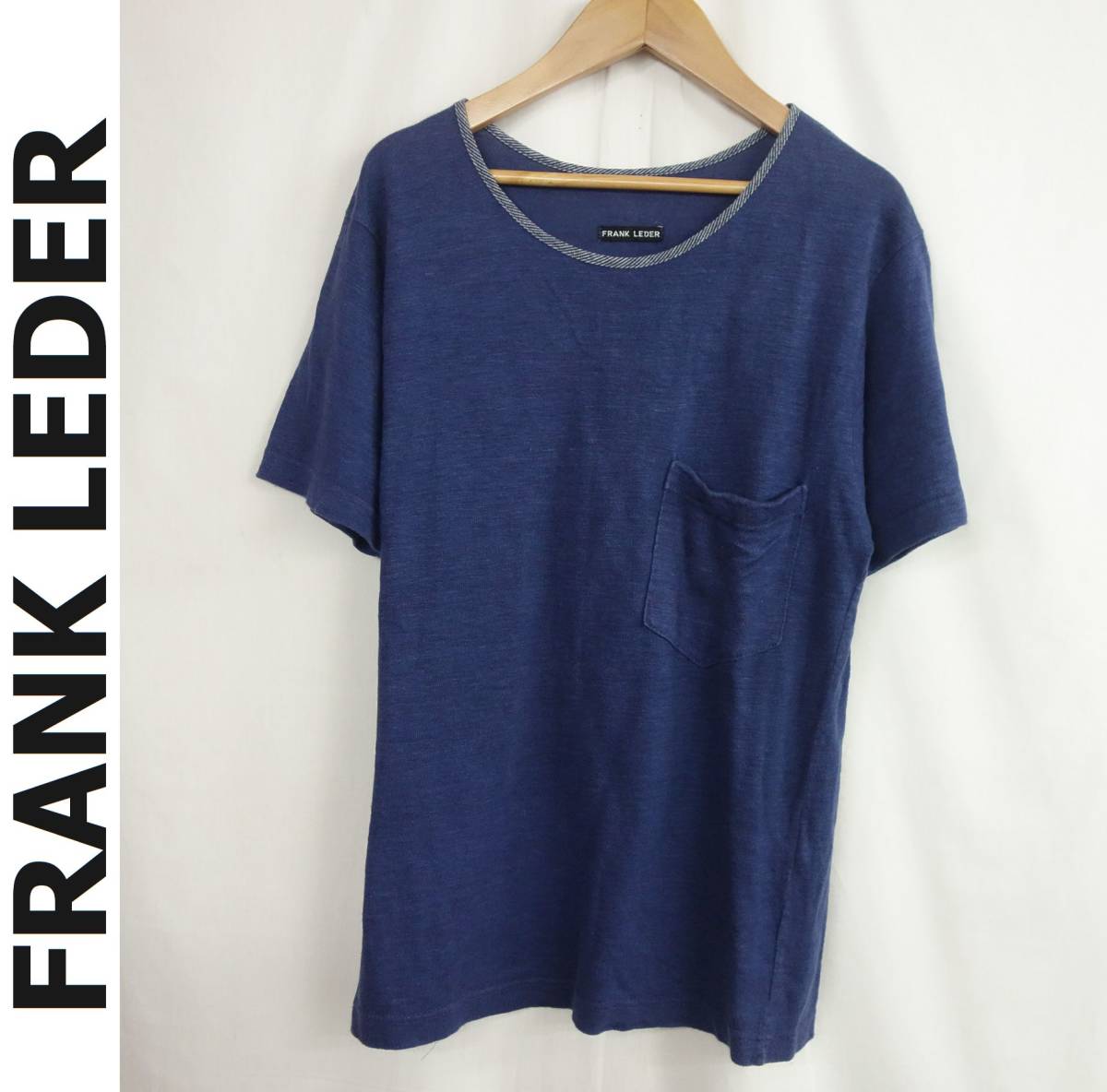 【送料無料】美品 ドイツ製 FRANK LEDER フランクリーダー 麻100% ポケット付きTシャツ S メンズ 紺系 ポケT 国内正規品 夏物_画像1