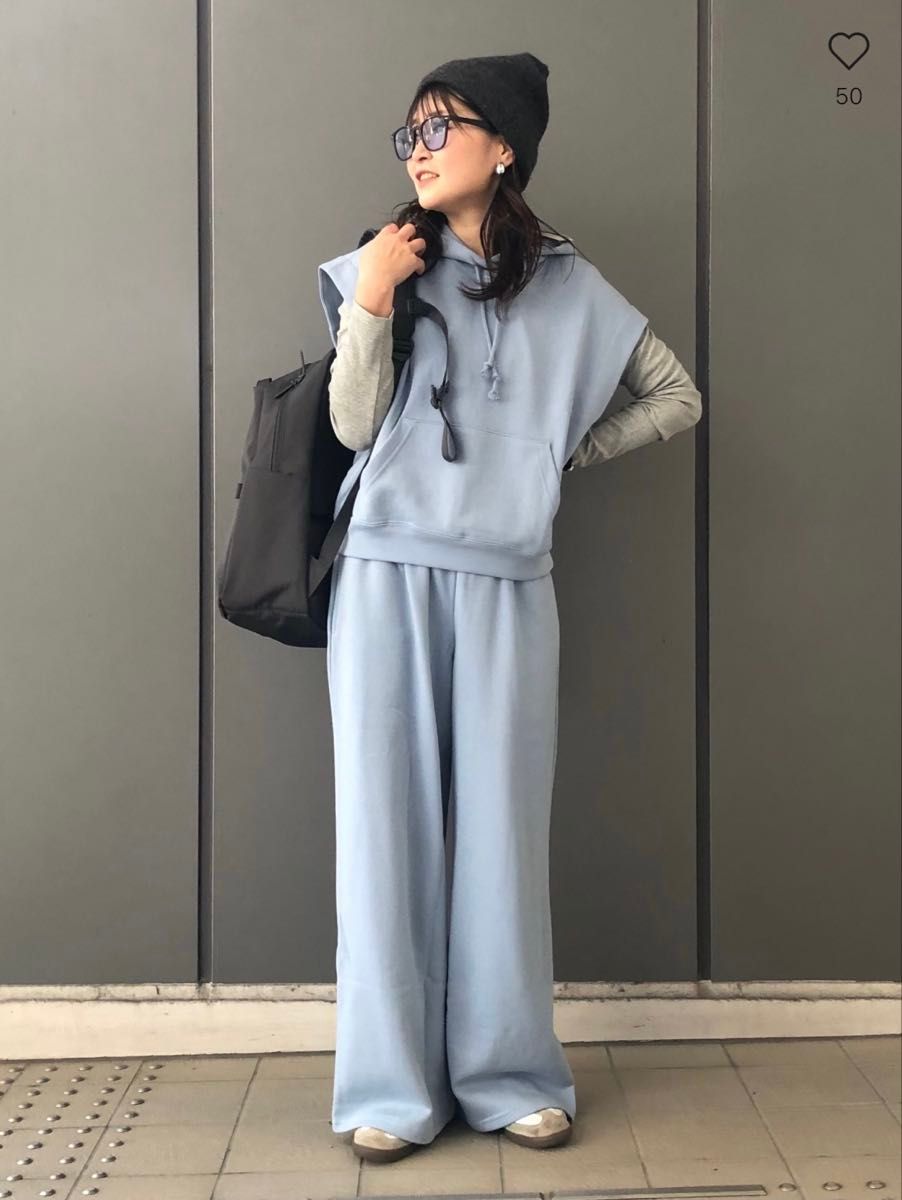 スラックス ボトムス スウェット ワイド ロング ストレート S/XL 新品 UNIQLO ユニクロ スウェットワイドパンツ ブルー XL LL