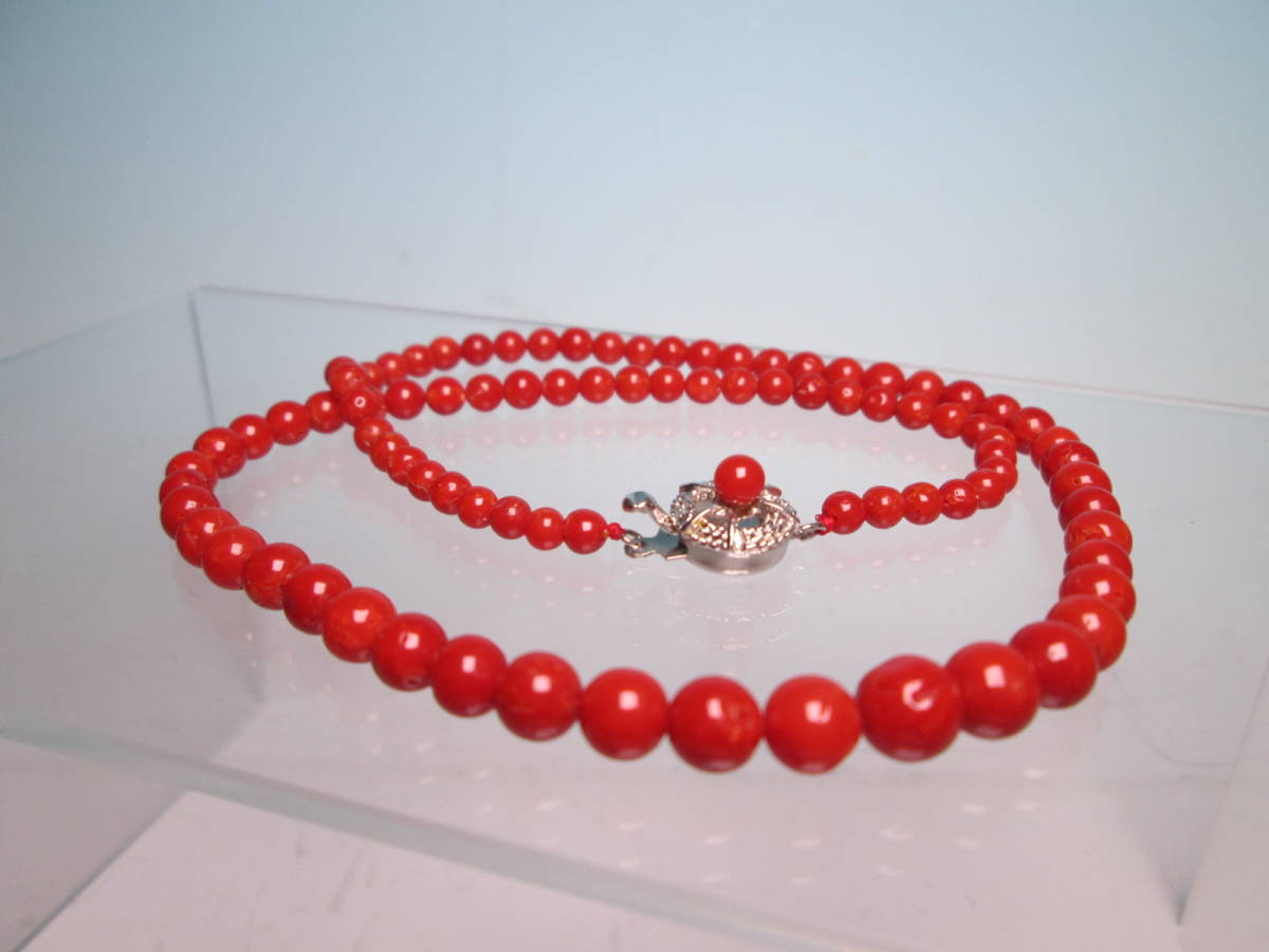 *SILVERbook@... red .. sphere 4mm~7mm. necklace 16,11g