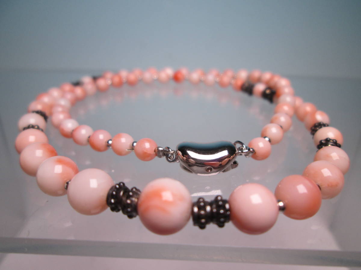 大人気 ☆本珊瑚 18ｇ ピンク珊瑚玉のデザインネックレス 銀製