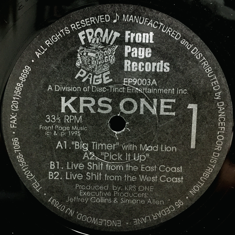 KRS-One - Big Timer (feat. Mad Lion) / Pick It Up / Live Shit From The East Coast 【US ORIGINAL 12inch】 Front Page - FP9003_画像1