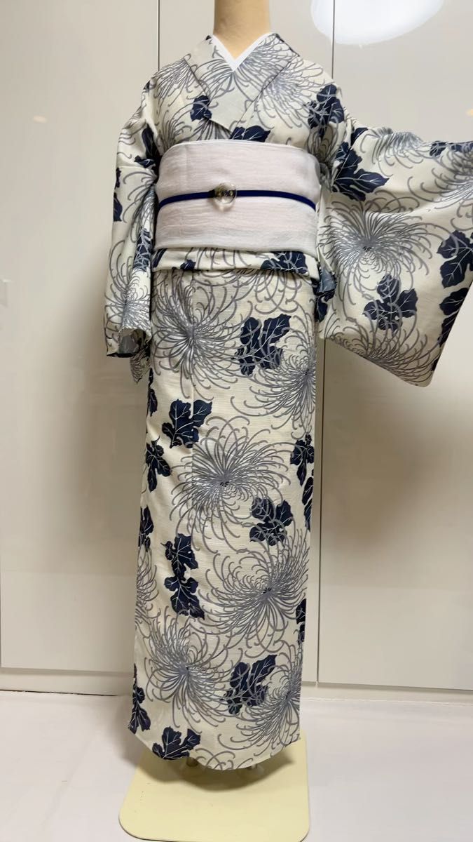 浴衣 ゆかた ユカタ 白にライトグレー、ネイビー Lサイズ 花火に L 浴衣単品 ※ゆかた帯は別売りです