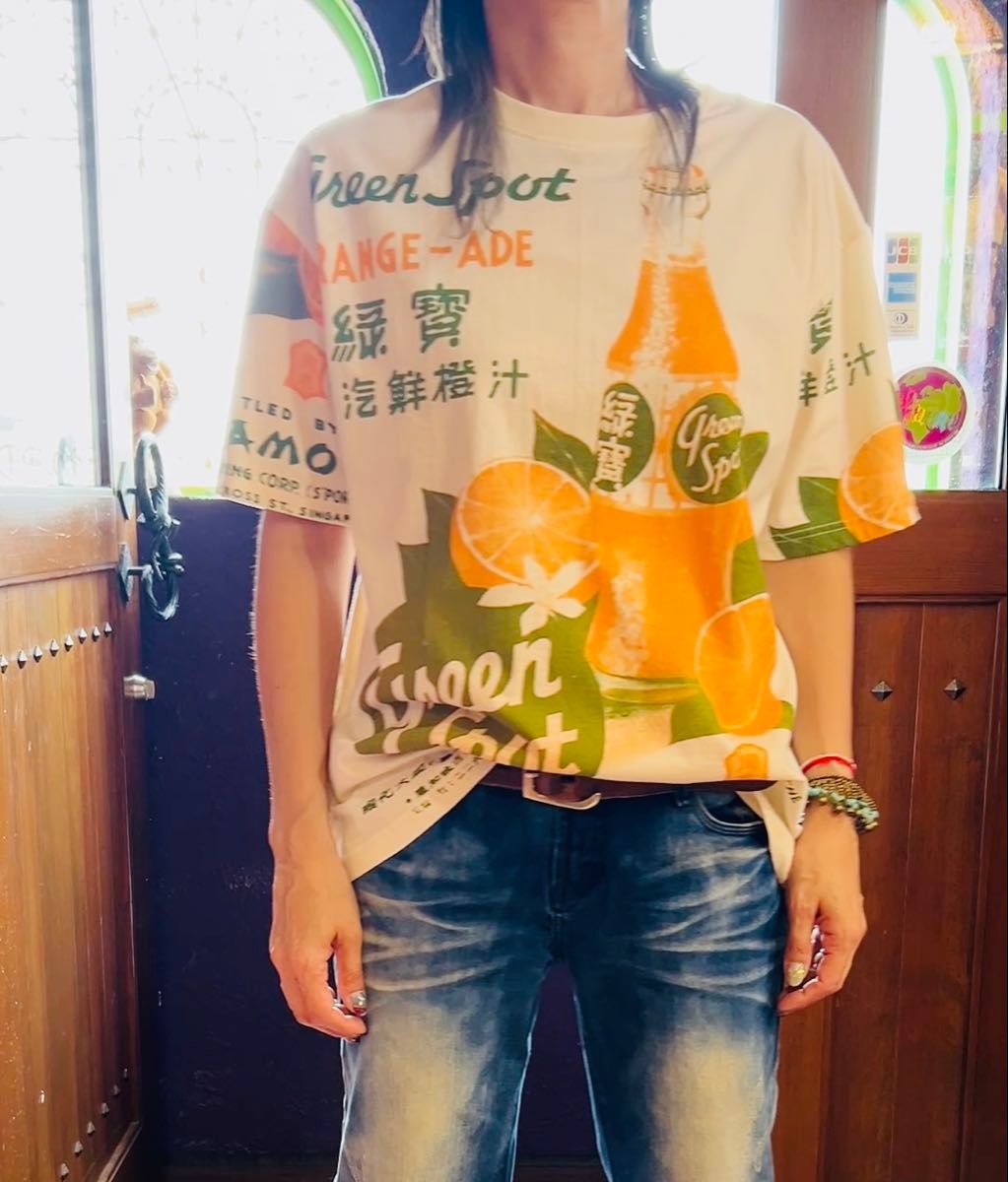 新品 今期買付け商品 プリントT カジュアル アメカジ レディース ユニセックス 古着風 orange オレンジ USA Tシャツ