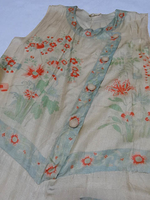  Vintage rare 40S 50S Japan silk silk total pattern peace pattern paint no sleeve all-in-one coveralls Jump suit re flap entaru