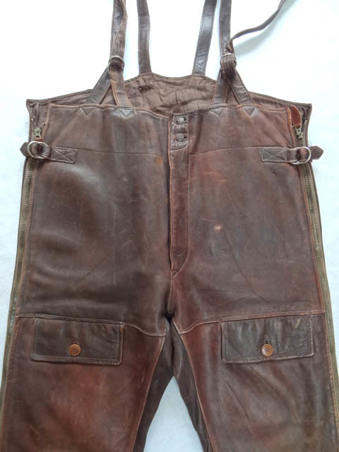  Vintage HERKULES Hercules rare 40S 50S all leather overall hem strap leg pocket tea Brown rare leather coveralls 