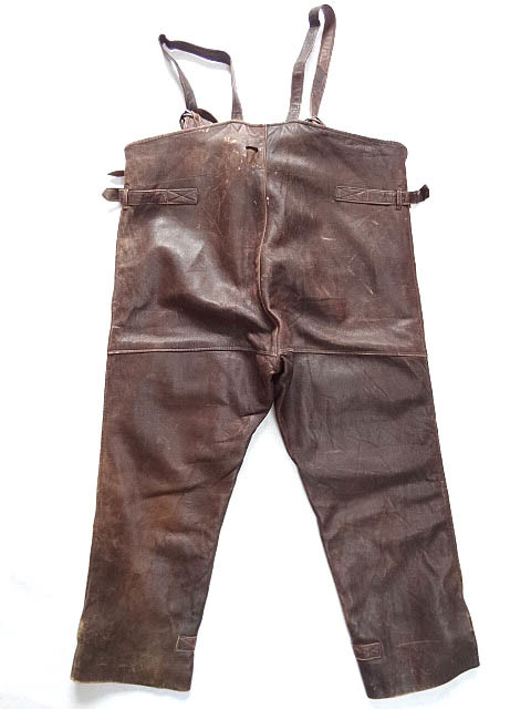  Vintage HERKULES Hercules rare 40S 50S all leather overall hem strap leg pocket tea Brown rare leather coveralls 