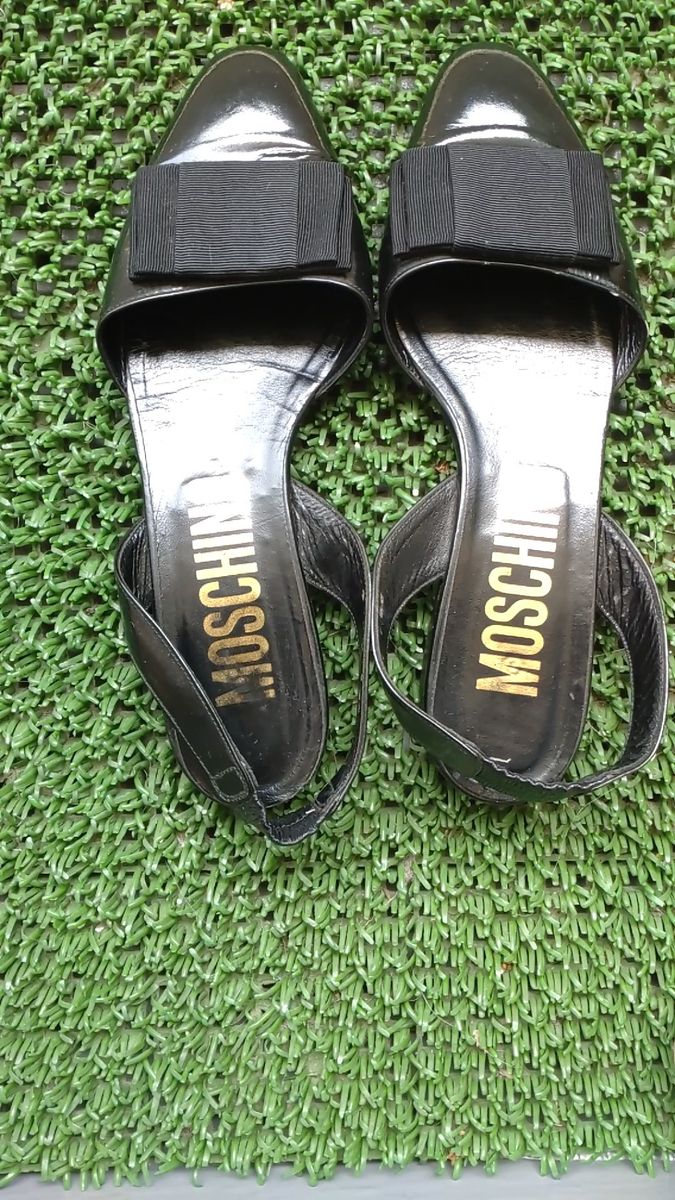 MOSCHINOモスキーノ 靴 サンダル 黒 レザー エナメル バックバンド 24cm
