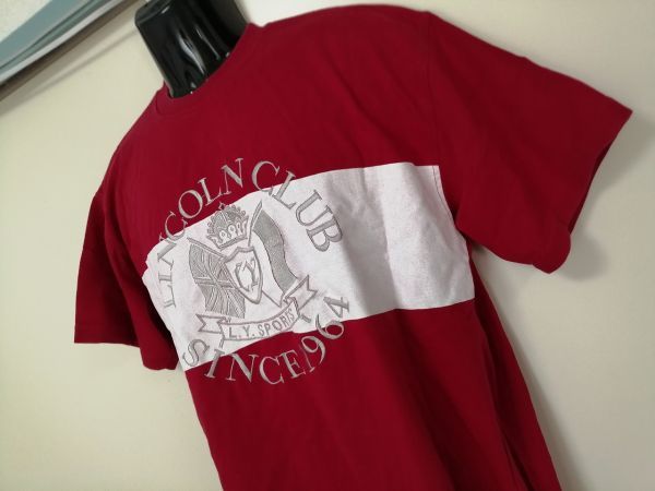 kkyj3889 ■ LINCOLN ■ リンカーン Tシャツ カットソー トップス 半袖 コットン 赤 Lサイズくらい_画像4