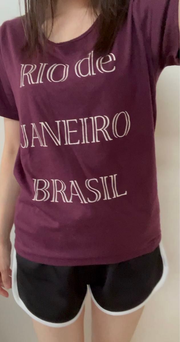 中古 ボルドー 英字ロゴTシャツ Mサイズ 半袖 used