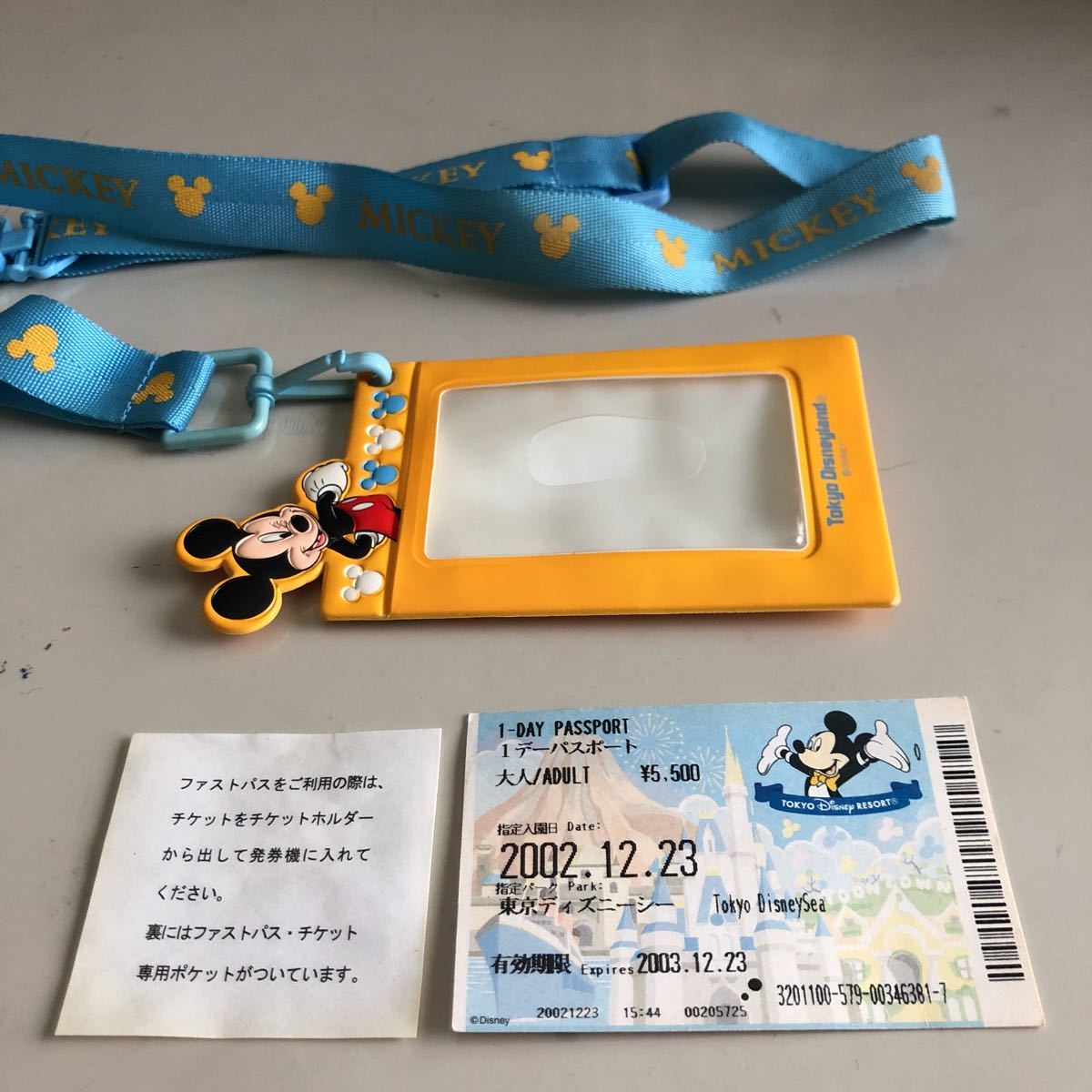 東京ディズニーランド チケットホルダー ネックストラップ ミッキーマウス 使用済みパスポート付