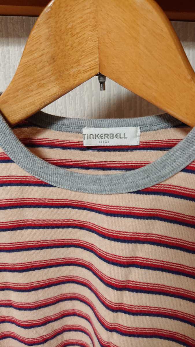 Tinker Bell ティンカ―ベル ボ―ダ― ストライプ Tシャツ 110 赤×ベージュ_画像2
