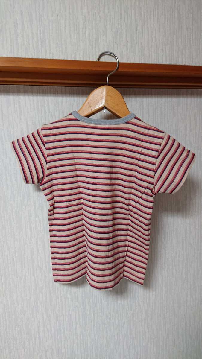 Tinker Bell ティンカ―ベル ボ―ダ― ストライプ Tシャツ 110 赤×ベージュ_画像3