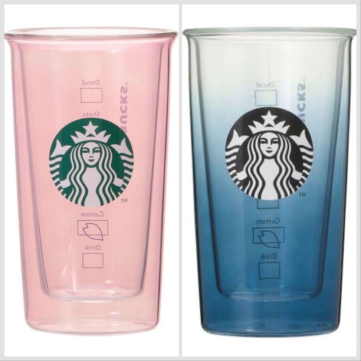スターバックス 耐熱ダブルウォールグラス ピンク&ナイトブルー