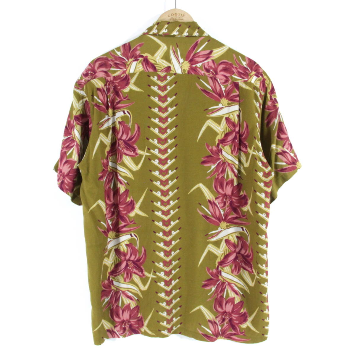HAWAIIAN STYLE ビンテージ アロハシャツ L カーキ/ピンク 花柄 半袖 レーヨン ハワイアン ALOHA 日本製 ハワイアンスタイル