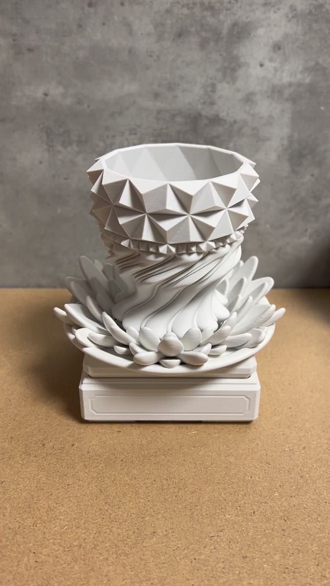 3Dプリンター鉢 鉢皿セット_花_S_WH 作家鉢 植木鉢