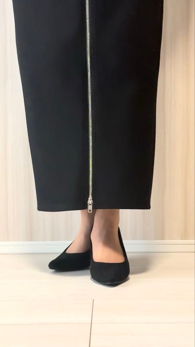 パンプス 黒 スエード ポインテッドトゥ パイソン柄