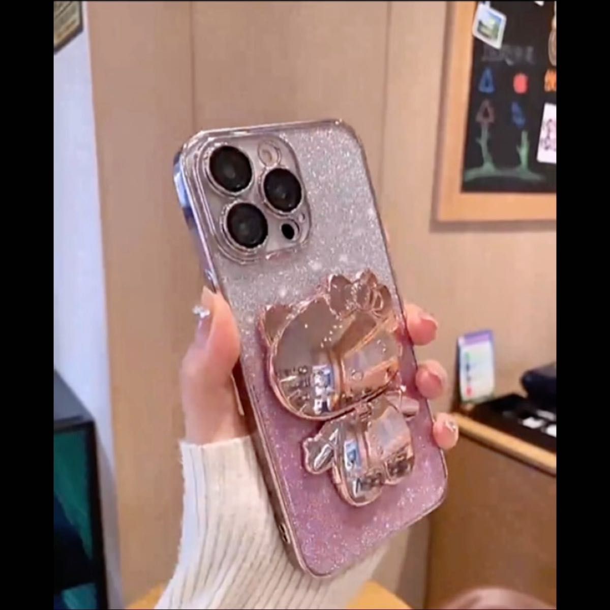 iPhone16/16pro/12promax/13pro max/15proケース 360°回転 ミラーつき 鏡つき