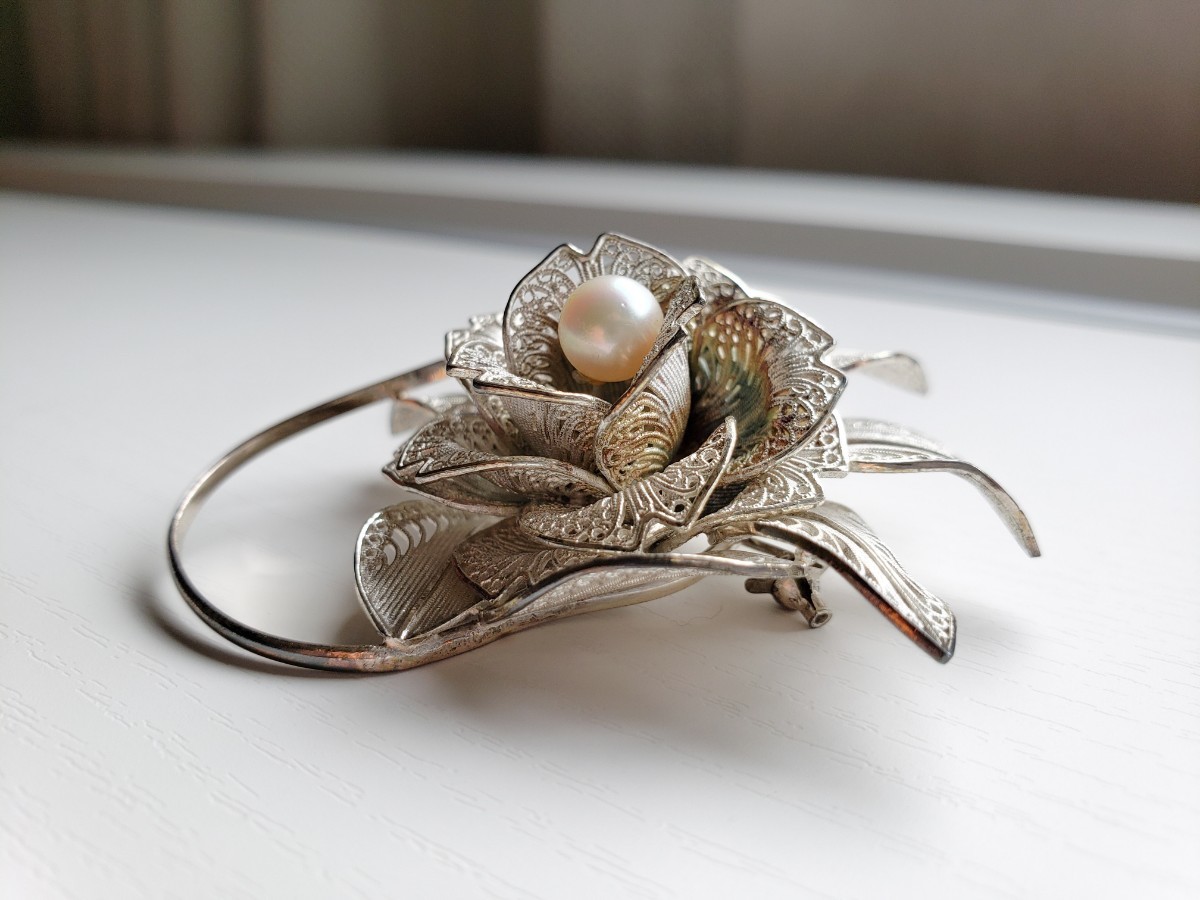 SILVER パールブローチ 花 銀線細工 アンティーク|Yahoo!フリマ(旧
