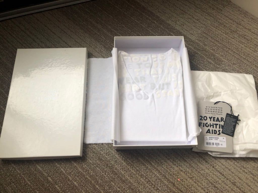 新品未使用 箱付 マルタンマルジェラ 20周年記念 エイズTシャツ サイズS 白 切りっぱなし