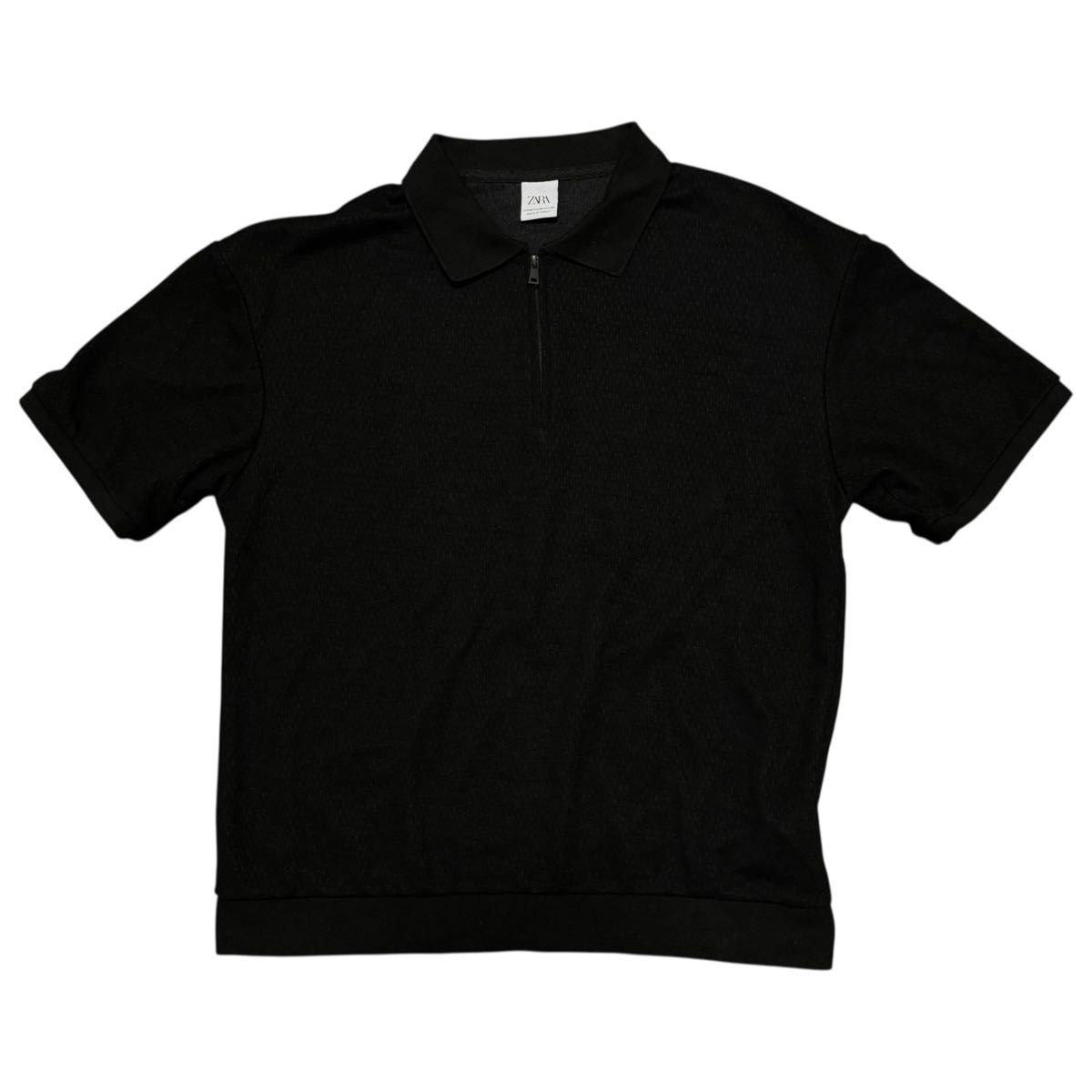 【関税込】 半袖ポロシャツ - ブラック ZARA ザラ ハーフジップポロシャツ 半袖 ブラック メンズ サイズ