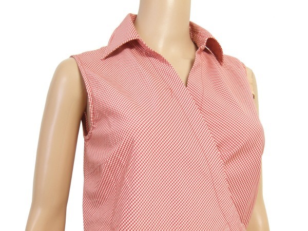  as good as new / Donna Karan DKNY stylish no sleeve blouse inscription 4 number (9 number corresponding ) red / red silver chewing gum check pattern spring summer oriented tops lady's 