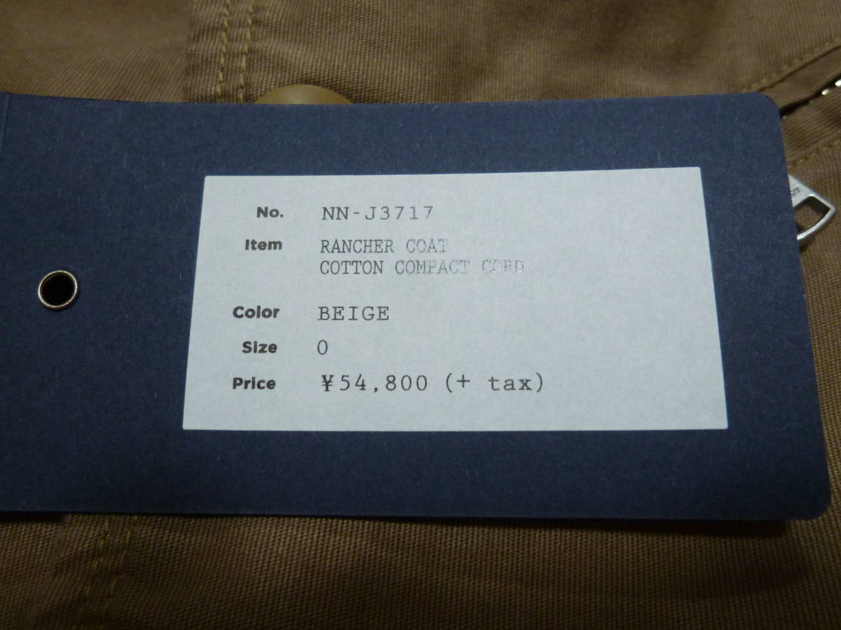 送料無料 nonnative ノンネイティブ NN-J3717 RANCHER COAT COTTON COMPACT CORD サイズ0 ベージュ BEIGE コート ジャケット