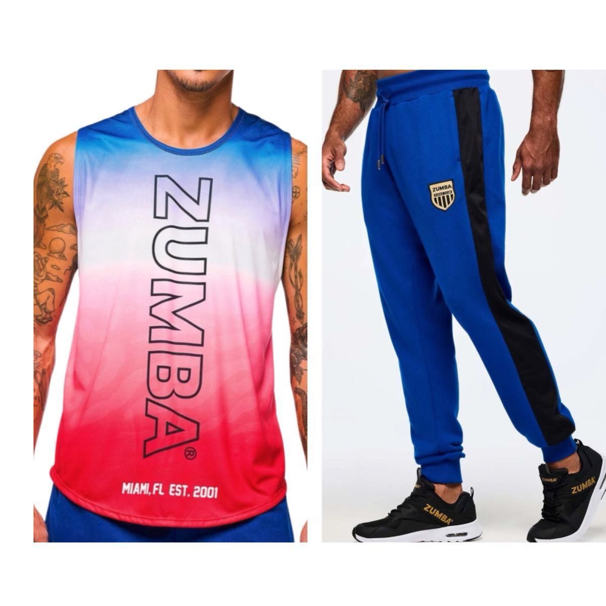 【新品】新作　ズンバ　zumba ウェア　ボトムス　スウェットパンツ　メンズ　レディース　青　ゴールド　/M