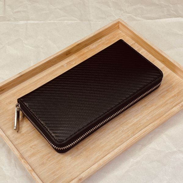 豪奢な カーボンレザー ハンドメイド 田中革具】※ 長財布 ラウンド 財布 財布・ケース・小物入れ