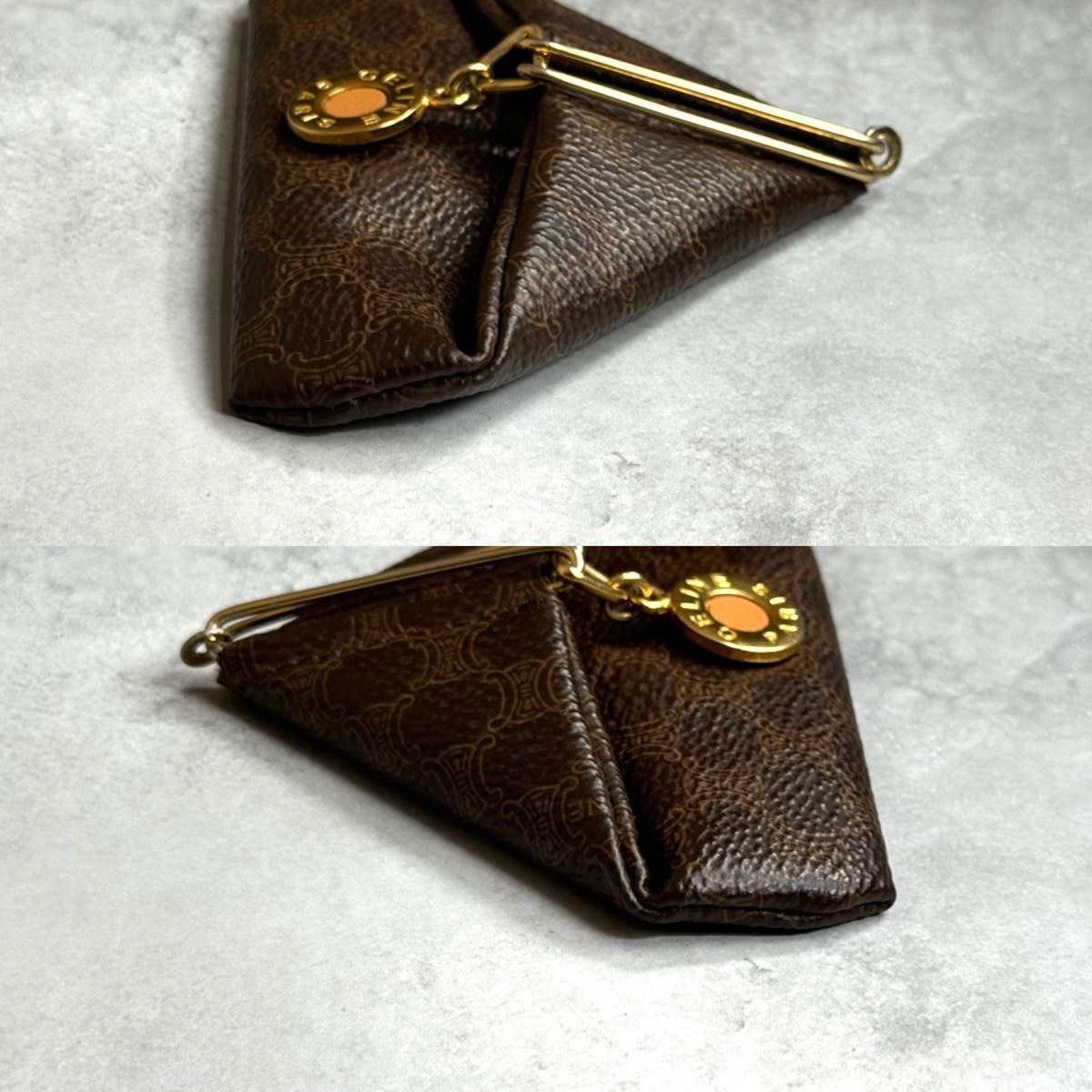 CELINE セリーヌ コインケース 黒マカダム トリオンフ ゴールド金具 CELINE セリーヌ / トライアングルコインケース 小銭入れ ミニ